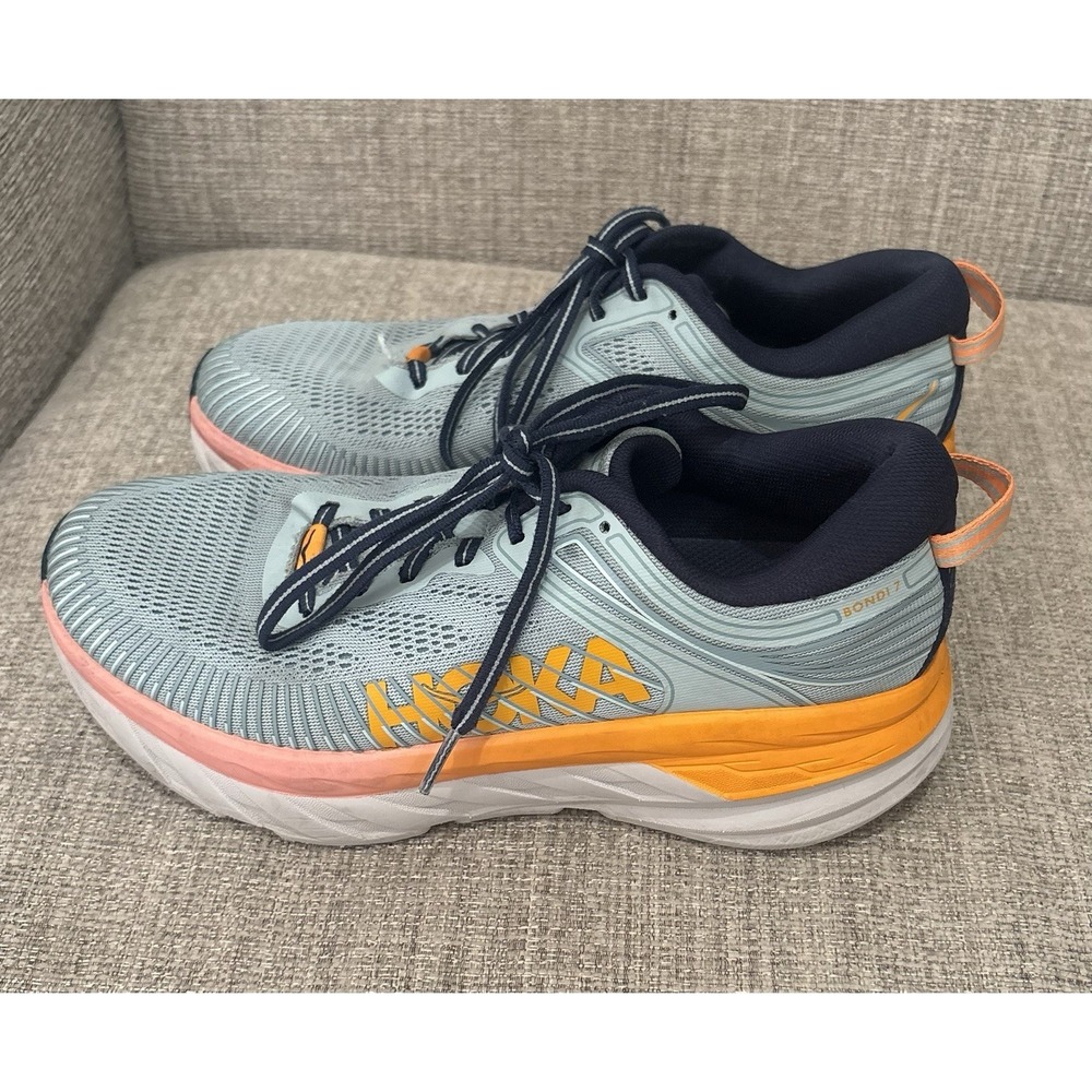 Hoka Women's Bondi 7 Blue/Orange/Coral Sz  9